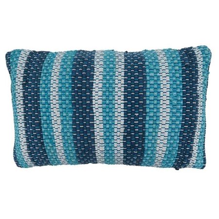 SARO LIFESTYLE SARO 4001.BL1423BD 14 x 23 in. Oblong Down-Filled Chindi Throw Pillow with Blue Striped Design 4001.BL1423BD